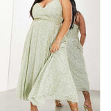 Asos Edition Curve Embellished Cami Midi Dress In Sage Green