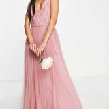 Asos Design Cami Pleated Tulle Maxi Dress In Rose Pink