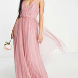 Asos Design Cami Pleated Tulle Maxi Dress In Rose Pink