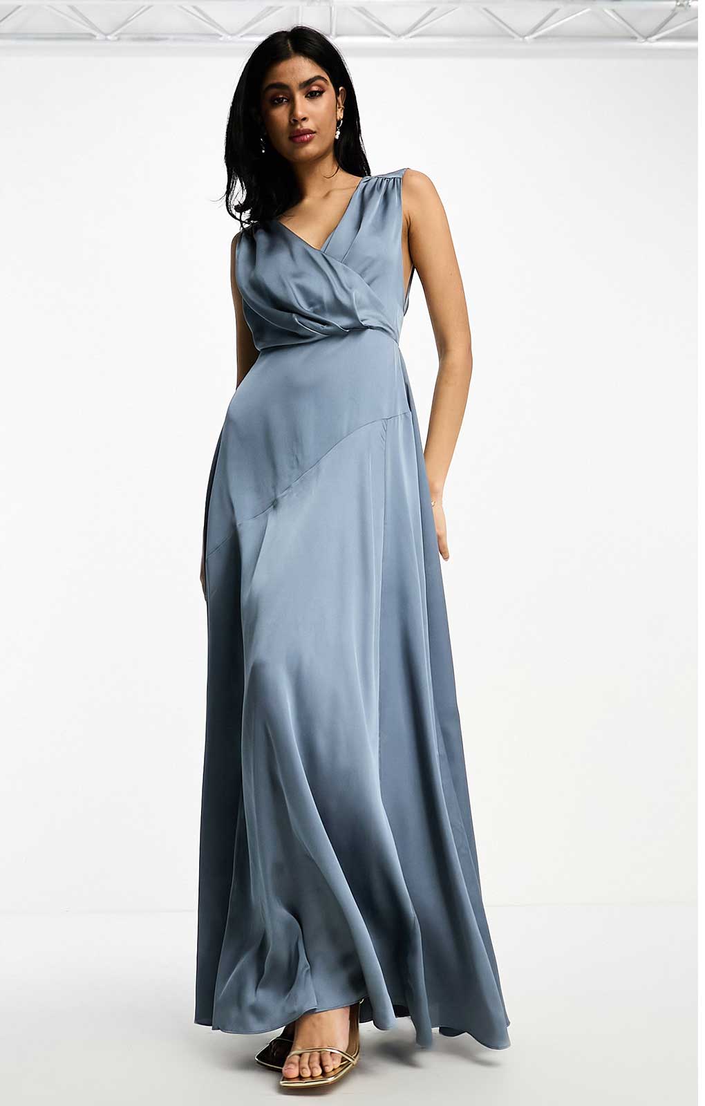 Rent Asos Edition Satin Maxi Dress With Wrap Bodice In Dusky Blue | Hirestreet Rent Asos Edition Satin Maxi Dress With Wrap Bodice In Dusky Blue | Hirestreet