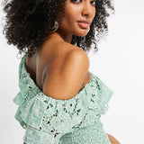 Asos Design One Shoulder Midi Dress In Patched Lace In Sage Green