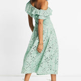 Asos Design One Shoulder Midi Dress In Patched Lace In Sage Green