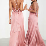 Asos Edition Satin Square Neck Maxi Dress With Side Split In Dusky Rose