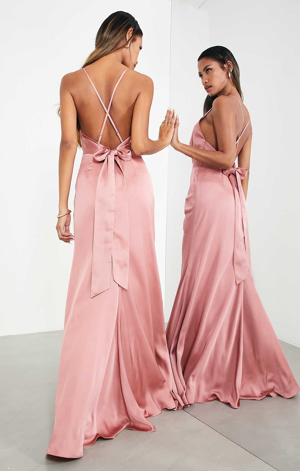 Asos Edition Satin Square Neck Maxi Dress With Side Split In Dusky Rose