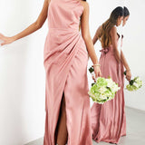 Asos Edition Satin Square Neck Maxi Dress With Side Split In Dusky Rose