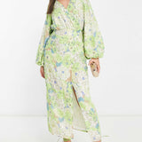 Asos Edition Sequin Wrap Midi Dress In Floral Print