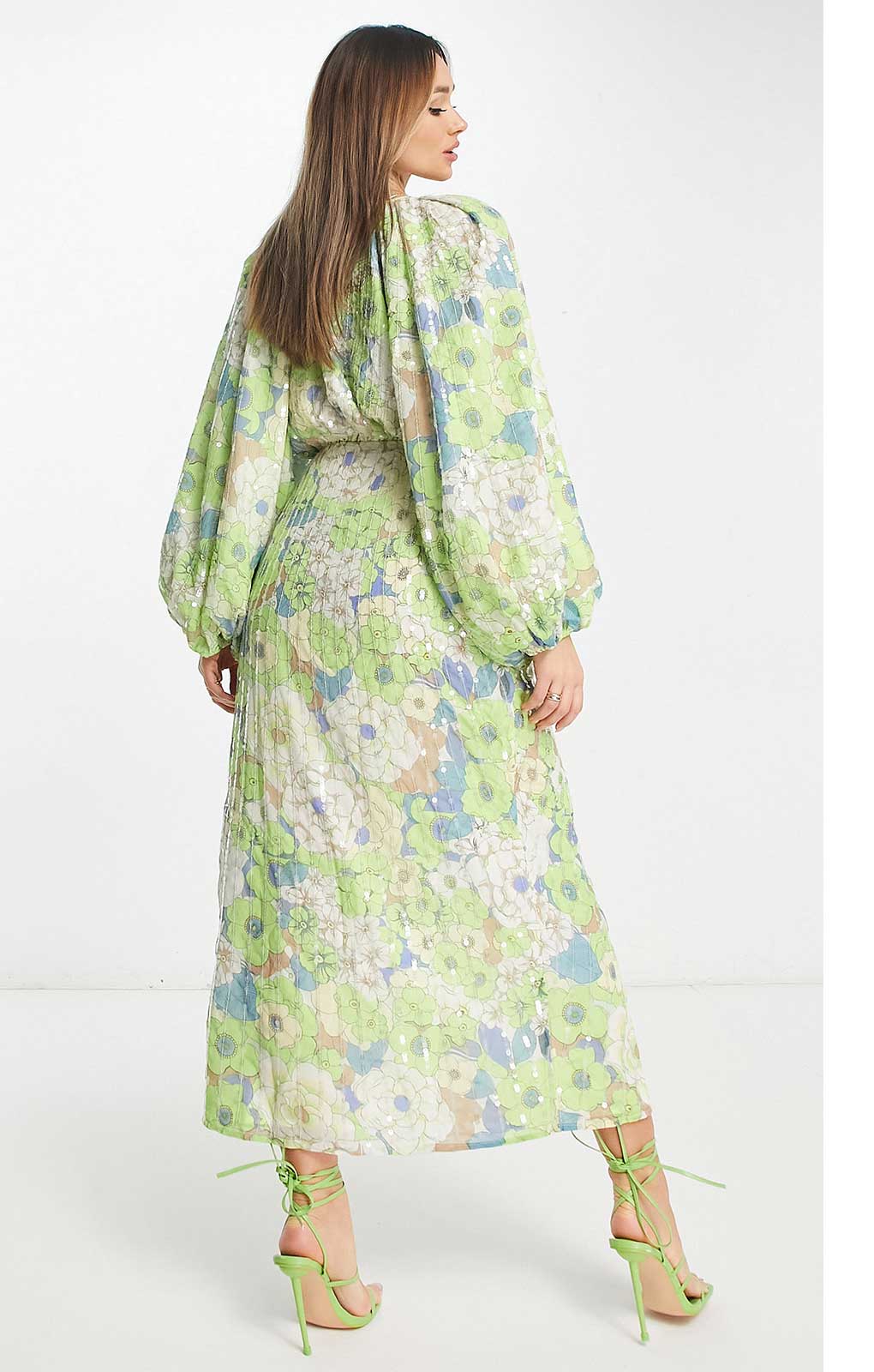 Asos Edition Sequin Wrap Midi Dress In Floral Print