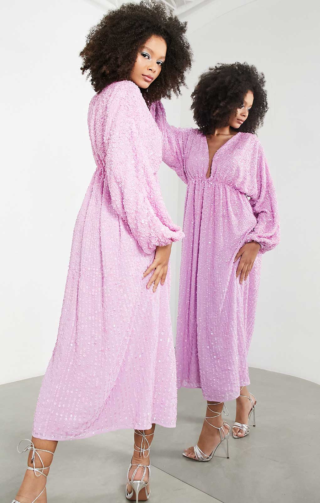 Asos Edition Embellished Gathered Waist Midi Dress In Pink