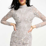 Asos Edition Pearl Placement Mini Dress In Grey