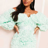 Asos Luxe 3D Floral Bardot Mini Dress In Mint