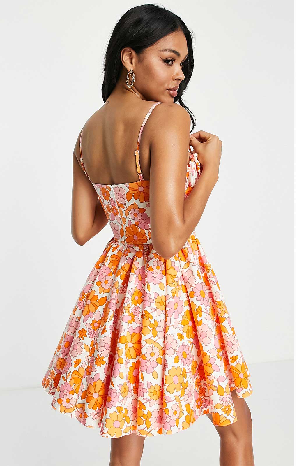 Asos Luxe Fan Detail Mini Cami Dress In 60S Floral