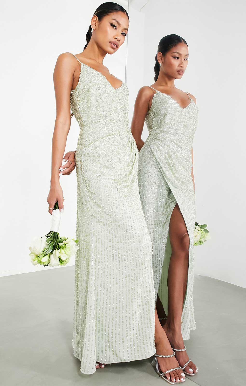 Asos Edition Embellished Drape Side Cami Maxi Dress In Sage Green Asos Edition Embellished Drape Side Cami Maxi Dress In Sage Green