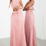 Asos Edition Satin Cowl Neck Maxi Dress With Cut Out Back In Dusky Rose