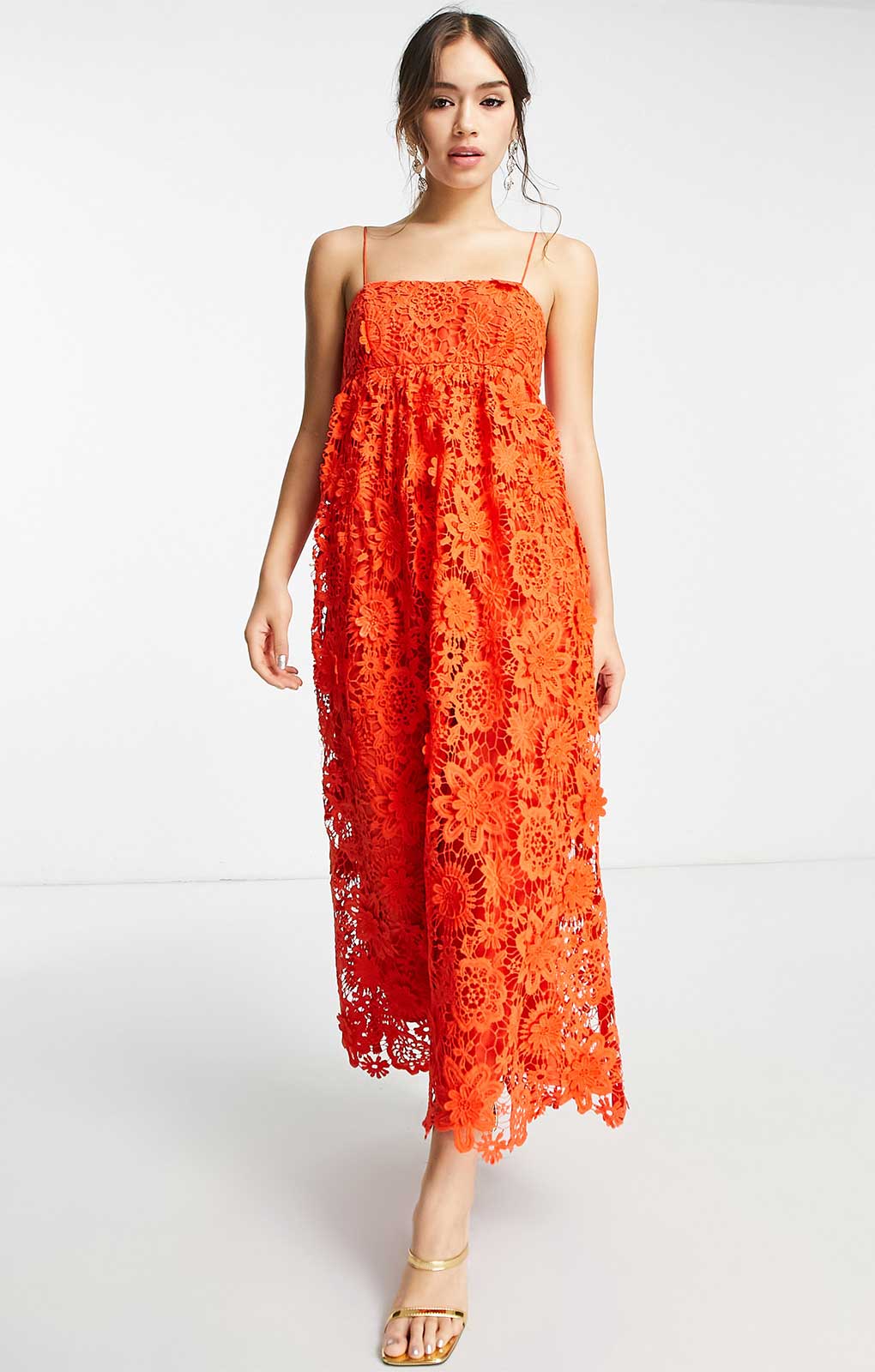 Asos Edition 3D Floral Cami Midi Dress In Red product image