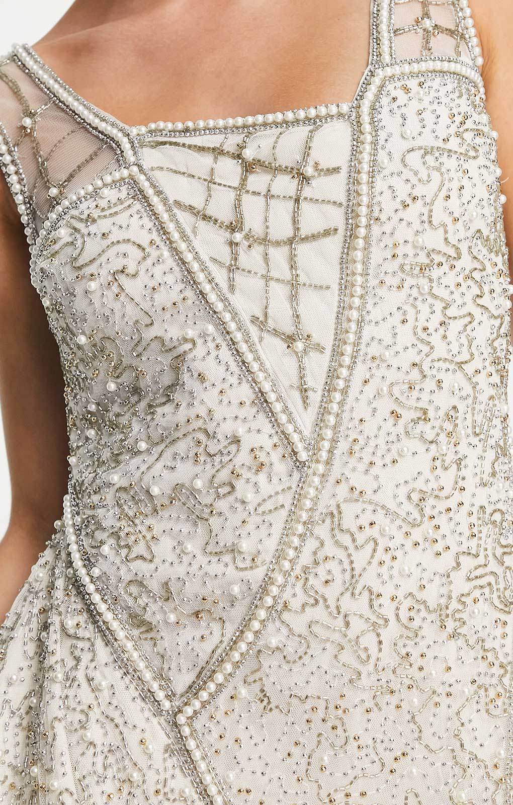 Asos Design Beaded Mini Dress With Layered Skirt And Linear Embellishment Detail In Blush
