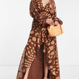 Asos Design Satin Jacquard Warped Spot Wrap Maxi Dress With Tie Waist