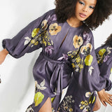 Asos Edition Satin Midi Dress In Pansy Floral Embroidery In Mauve