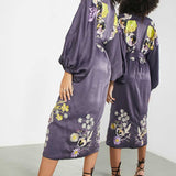 Asos Edition Satin Midi Dress In Pansy Floral Embroidery In Mauve