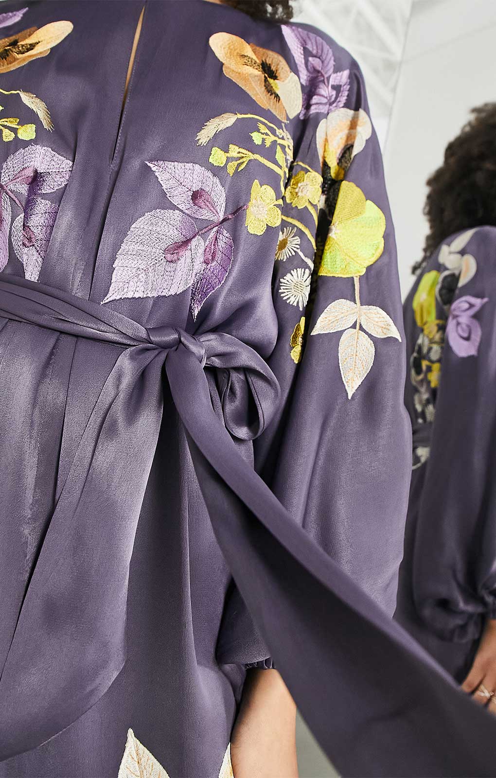 Asos Edition Satin Midi Dress In Pansy Floral Embroidery In Mauve