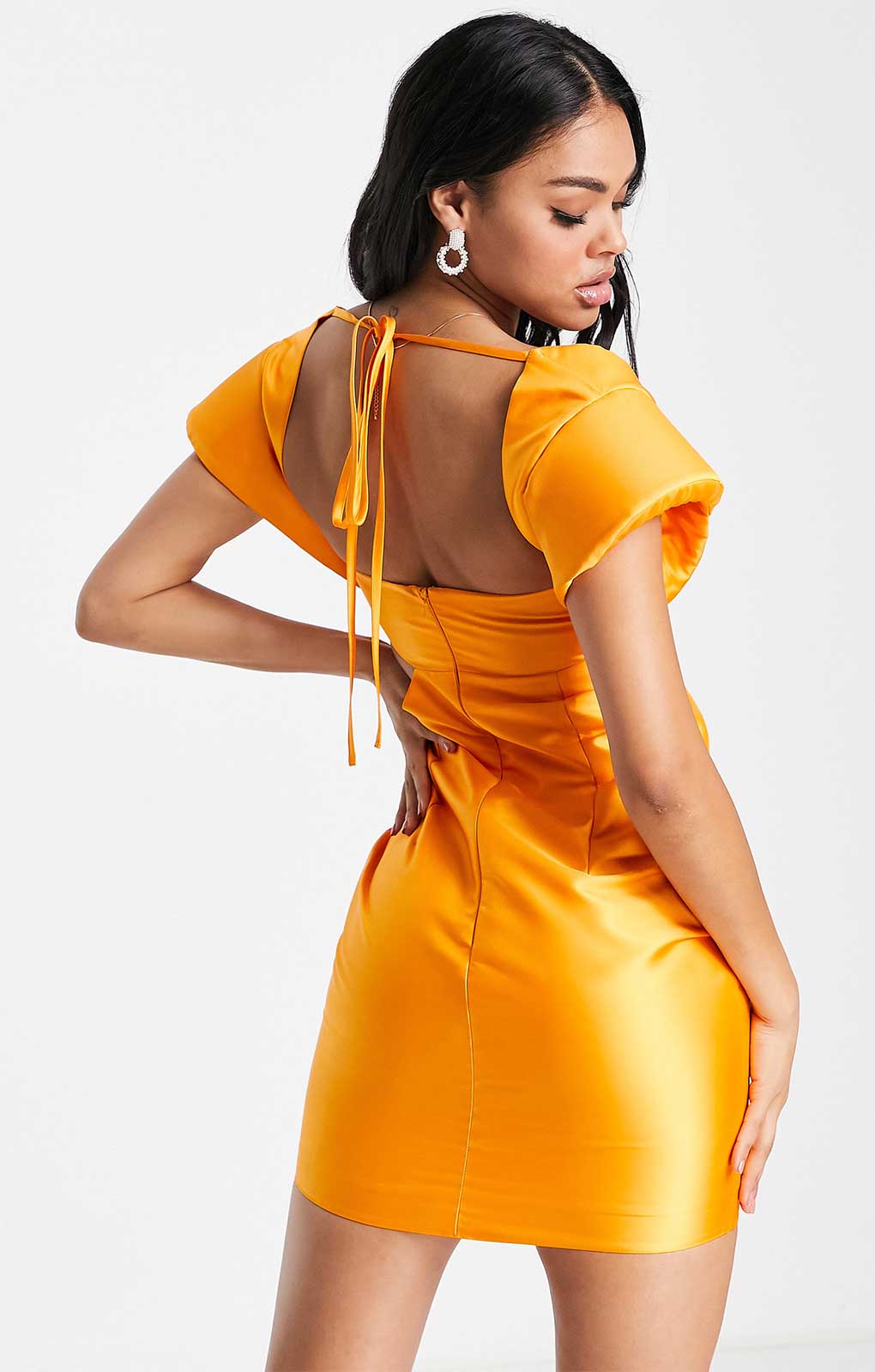 Asos Luxe Super Shoulder Satin Cut Out Mini Dress In Orange