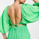 Asos Edition Textured Blouson Crop Top And Drape Skirt Co-Ord