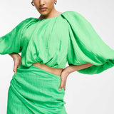Asos Edition Textured Blouson Crop Top And Drape Skirt Co-Ord
