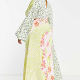 Asos Design Curve Satin Mixed Prints Seam Detail Midi Dress