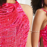 Asos Edition Pearl And Fringe Halter Midi Dress In Hot Pink