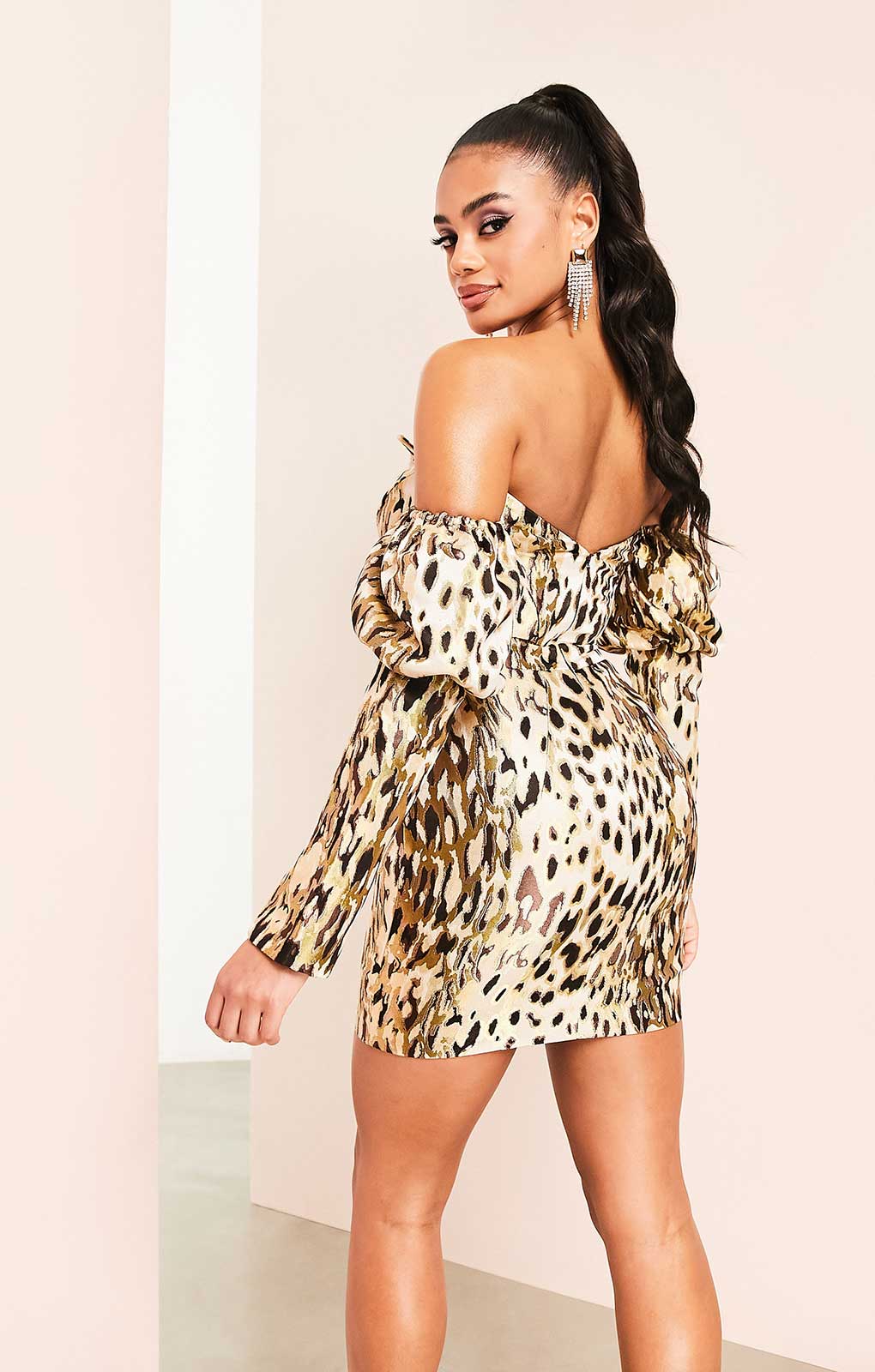 Asos Luxe Bandeau Structured Corset Belted Mini Dress In Animal Print Jacquard product image