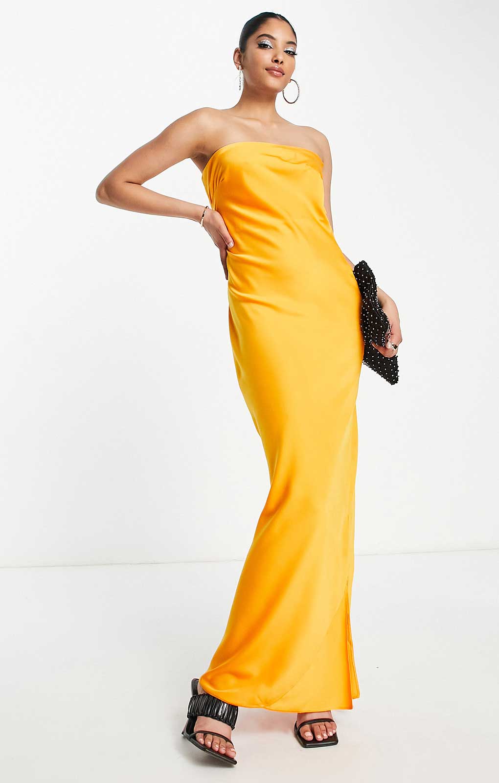 Asos Design Satin Bandeau Maxi Dress With Cowl Back In Orange