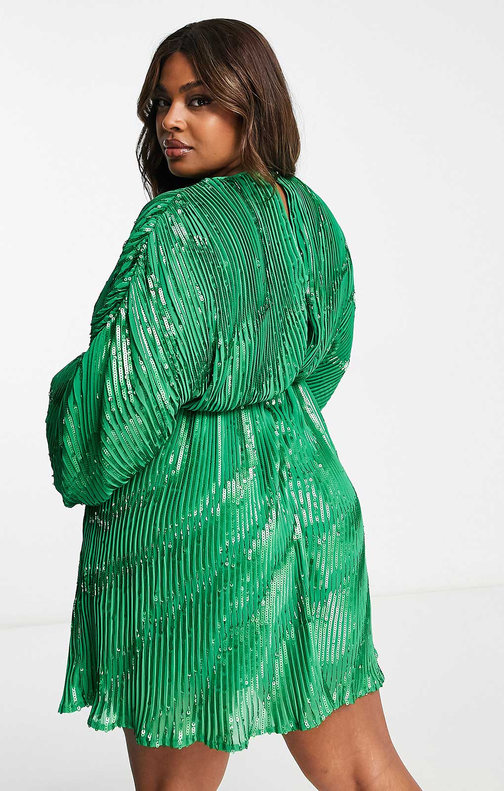 Asos Design Curve Embellishment Mini Dress With Blouson Sleeve In Green