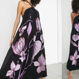 Asos Edition Halter Trapeze Midi Dress With Trailing Tulip Embroidery In Black