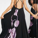 Asos Edition Halter Trapeze Midi Dress With Trailing Tulip Embroidery In Black