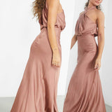 Asos Edition Satin Ruched Halter Neck Maxi Dress In Cinnamon Rose