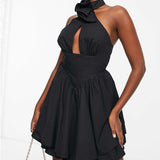 Asos Luxe Corsage Halter Neck Mini Dress In Black