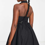 Asos Luxe Corsage Halter Neck Mini Dress In Black