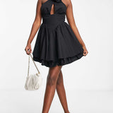 Asos Luxe Corsage Halter Neck Mini Dress In Black
