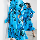 Asos Edition Satin Drawstring Midi Dress In Blue Floral Print
