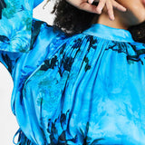Asos Edition Satin Drawstring Midi Dress In Blue Floral Print