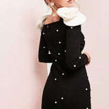 Asos Luxe Denim Pearl Corsage Mini Dress In Black