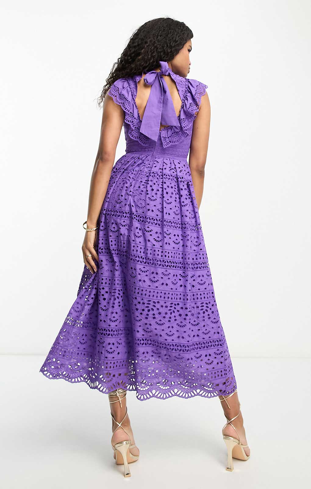 Asos Design Lace Midi Dress With Bow Back Detail In Purple