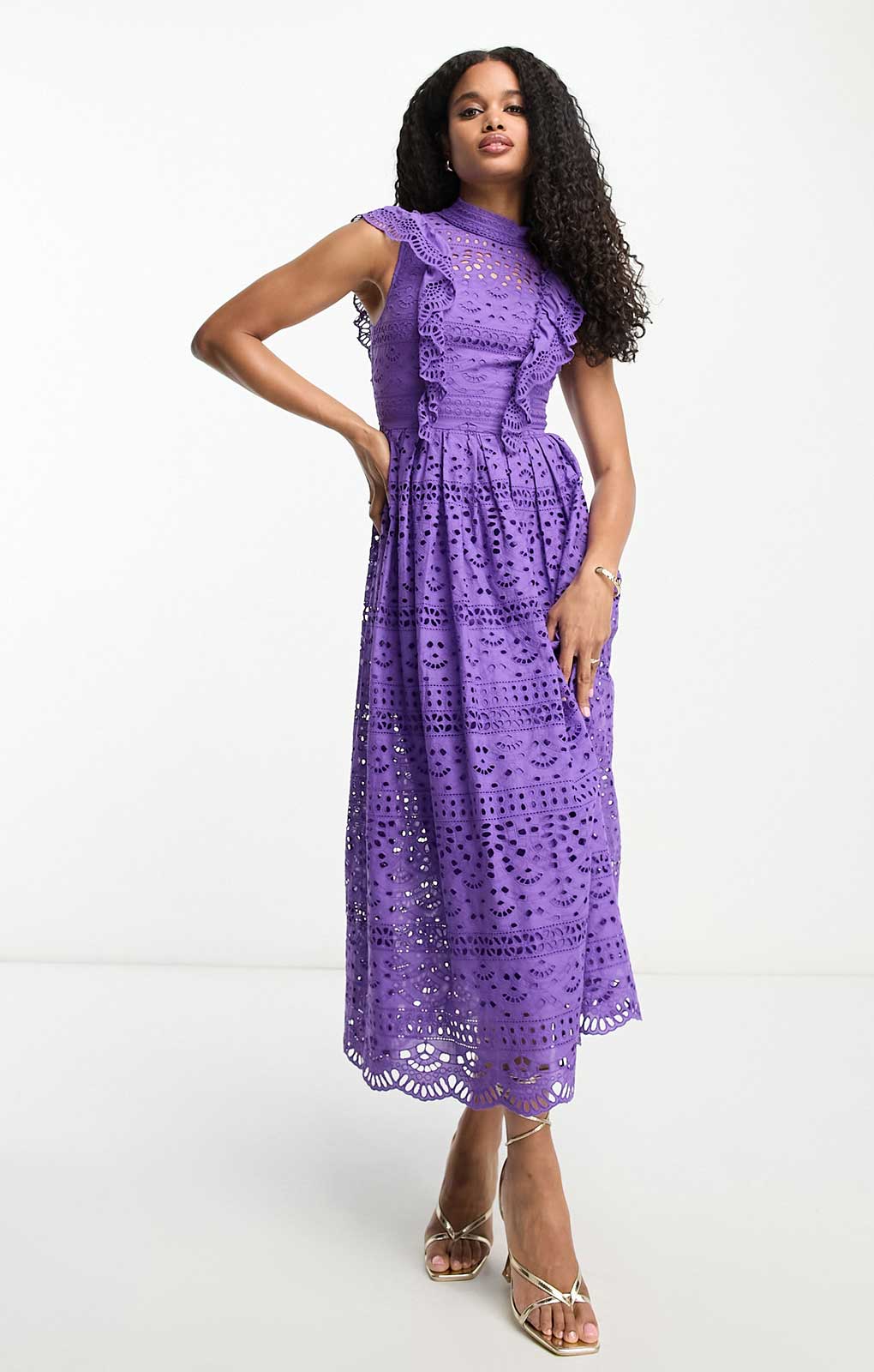 Asos Design Lace Midi Dress With Bow Back Detail In Purple