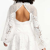 Asos Design Lace Insert Belted Mini Dress With Button Detail In White