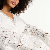 Asos Design Lace Insert Belted Mini Dress With Button Detail In White