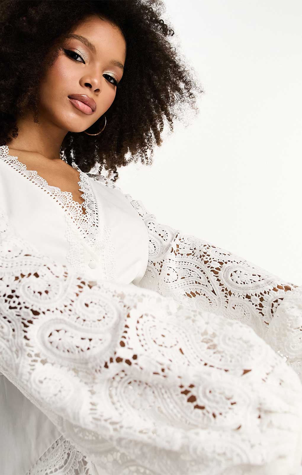 Asos Design Lace Insert Belted Mini Dress With Button Detail In White
