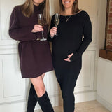 Whistles High Neck Knitted Dress In Burgundy
