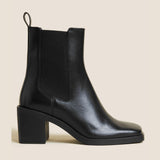 M&S Black Leather Block Heel Ankle Boots