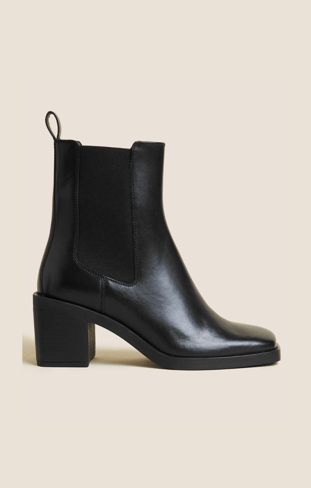 M&S Black Leather Block Heel Ankle Boots