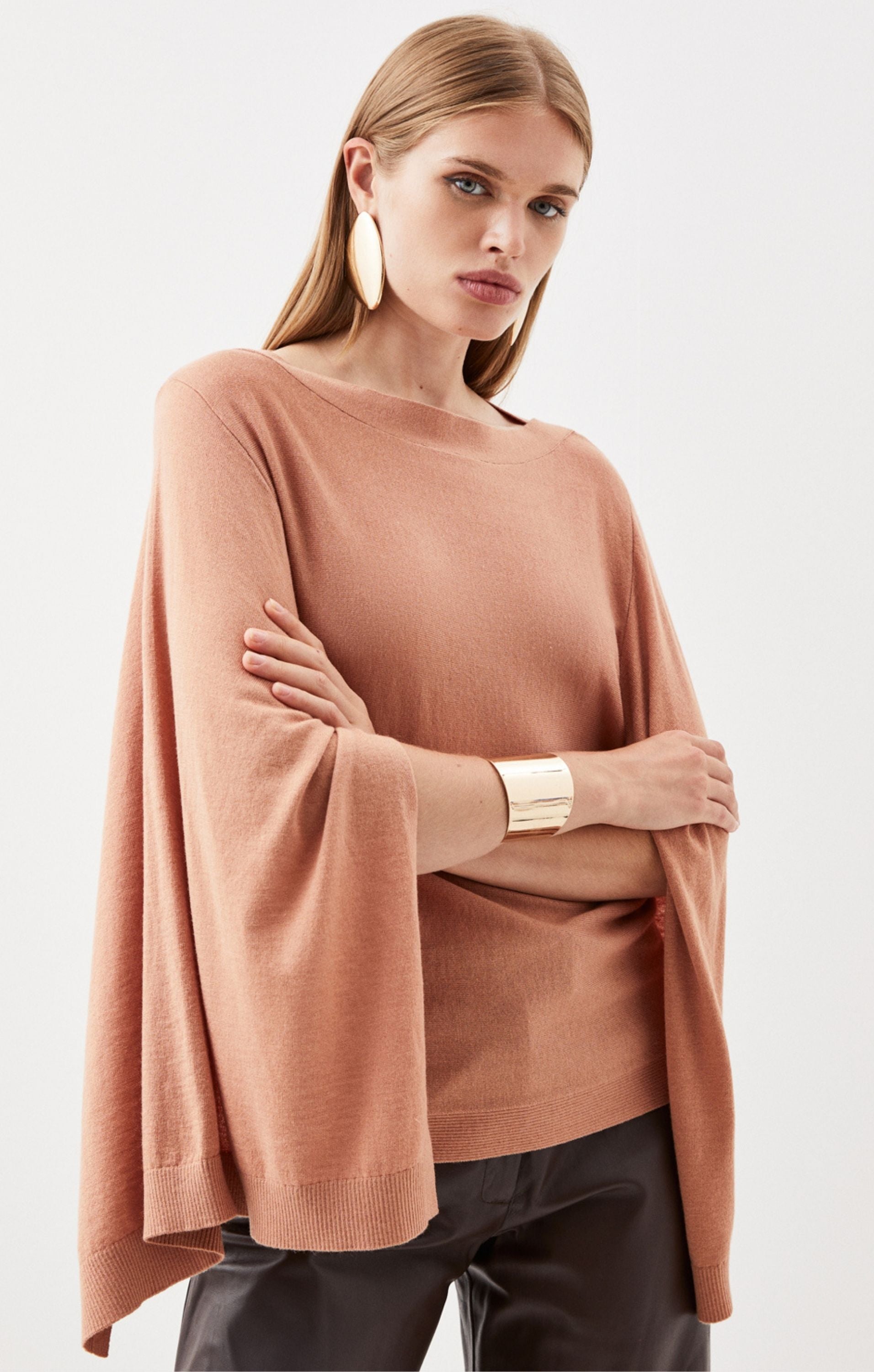 Karen Millen Cashmere Blend Drama Sleeve Slash Neck Knit Top