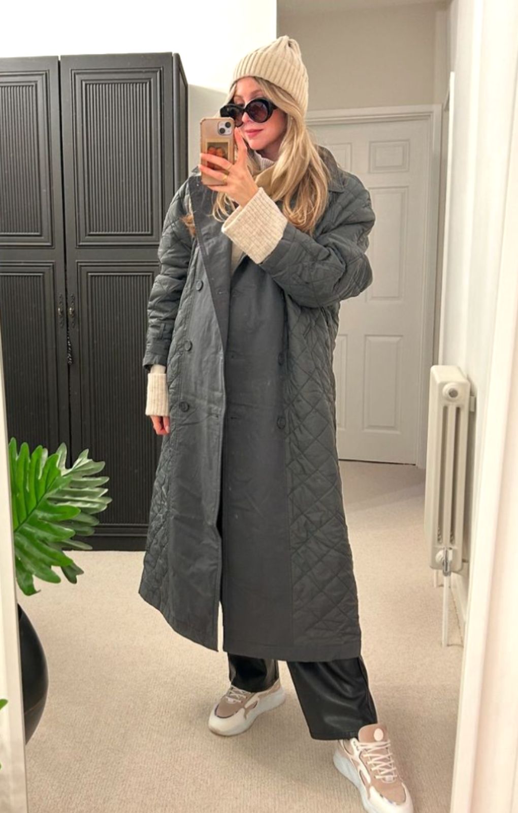Topshop Reversible Long-Line Padded Trench Coat In Charcoal
